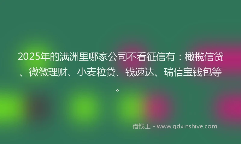 2025年的满洲里哪家公司不看征信有：橄榄信贷、微微理财、小麦粒贷、钱速达、瑞信宝钱包等。