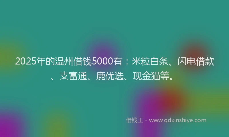 2025年的温州借钱5000有：米粒白条、闪电借款、支富通、鹿优选、现金猫等。