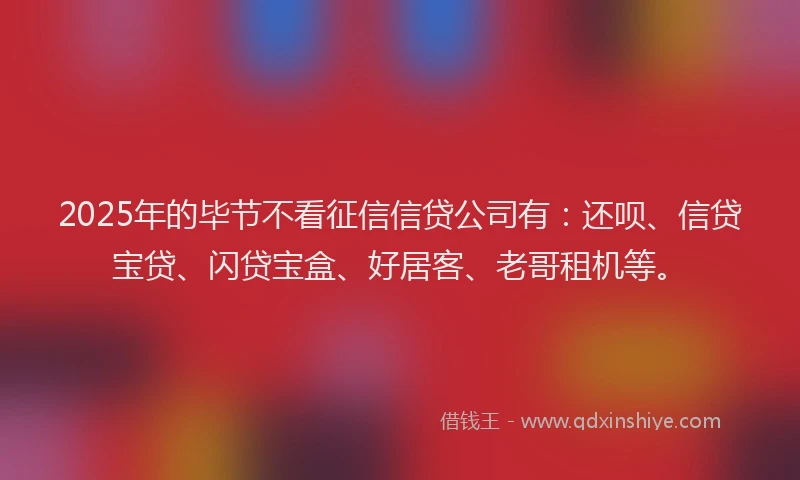 2025年的毕节不看征信信贷公司有：还呗、信贷宝贷、闪贷宝盒、好居客、老哥租机等。