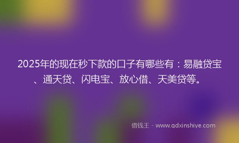 2025年的现在秒下款的口子有哪些有：易融贷宝、通天贷、闪电宝、放心借、天美贷等。