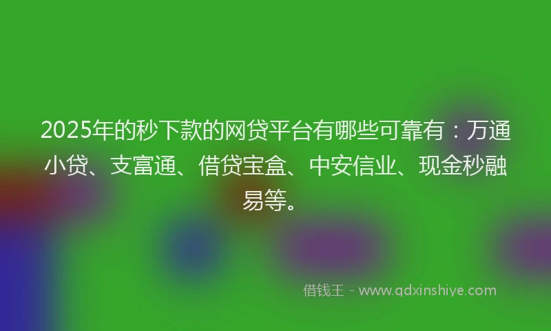 2025年的秒下款的网贷平台有哪些可靠有：万通小贷、支富通、借贷宝盒、中安信业、现金秒融易等。