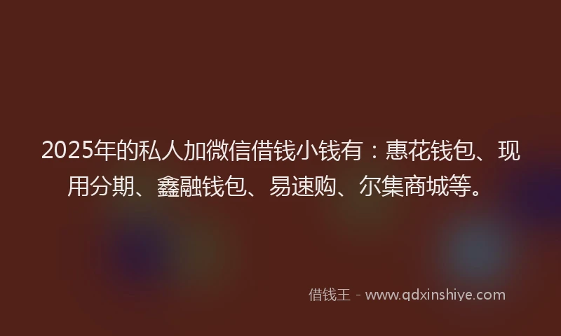 2025年的私人加微信借钱小钱有：惠花钱包、现用分期、鑫融钱包、易速购、尔集商城等。