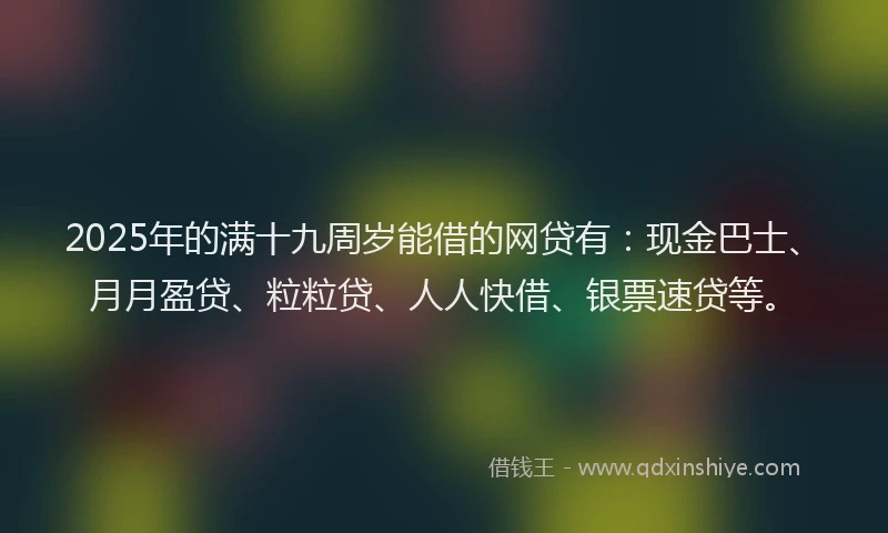 2025年的满十九周岁能借的网贷有：现金巴士、月月盈贷、粒粒贷、人人快借、银票速贷等。