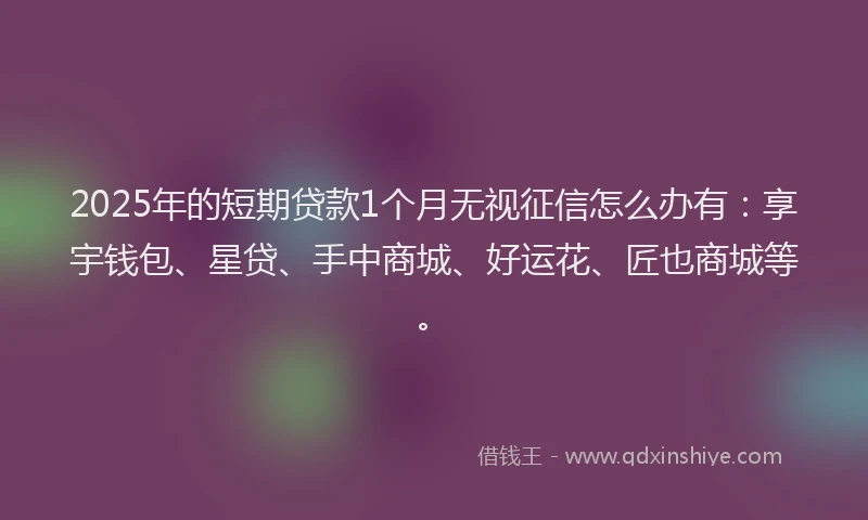 2025年的短期贷款1个月无视征信怎么办有：享宇钱包、星贷、手中商城、好运花、匠也商城等。