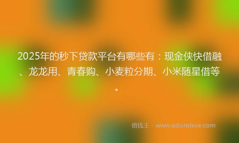 2025年的秒下贷款平台有哪些有：现金侠快借融、龙龙用、青春购、小麦粒分期、小米随星借等。