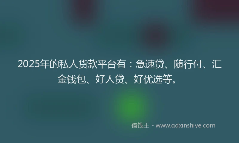 2025年的私人货款平台有：急速贷、随行付、汇金钱包、好人贷、好优选等。