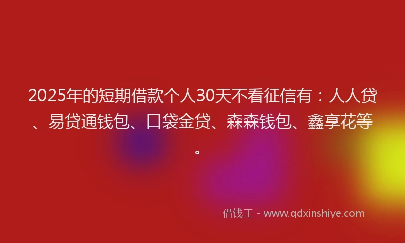 2025年的短期借款个人30天不看征信有：人人贷、易贷通钱包、口袋金贷、森森钱包、鑫享花等。