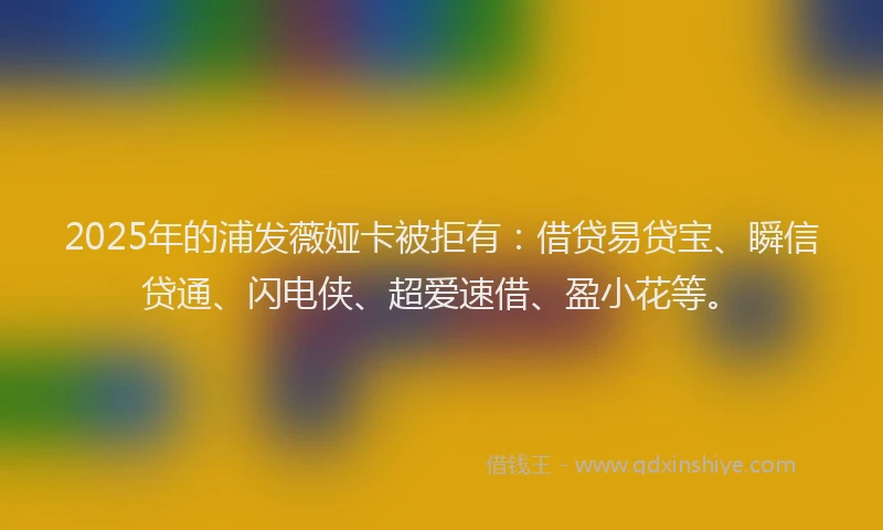 2025年的浦发薇娅卡被拒有：借贷易贷宝、瞬信贷通、闪电侠、超爱速借、盈小花等。