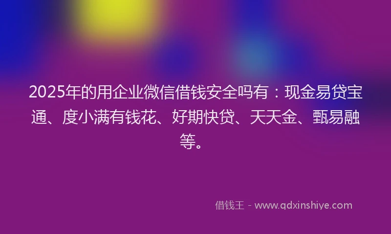 2025年的用企业微信借钱安全吗有：现金易贷宝通、度小满有钱花、好期快贷、天天金、甄易融等。