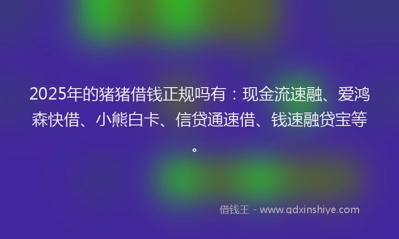 2025年的猪猪借钱正规吗有:现金流速融、爱鸿森快借、小熊白卡、信贷通速借、钱速融贷宝等。