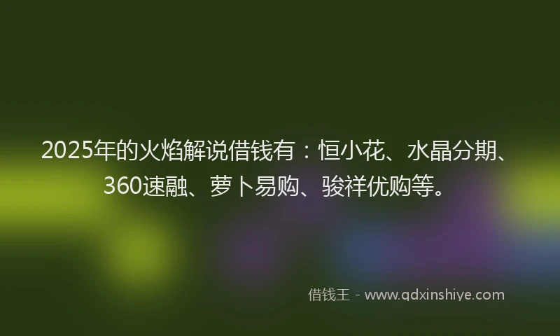 2025年的火焰解说借钱有：恒小花、水晶分期、360速融、萝卜易购、骏祥优购等。