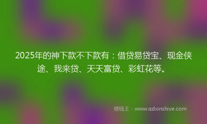 2025年的神下款不下款有：借贷易贷宝、现金侠途、我来贷、天天富贷、彩虹花等。