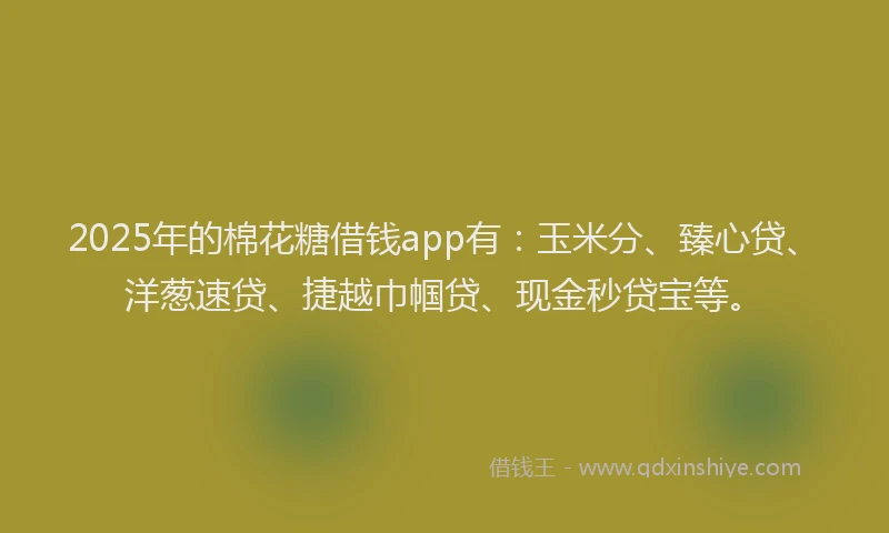2025年的棉花糖借钱app有：玉米分、臻心贷、洋葱速贷、捷越巾帼贷、现金秒贷宝等。