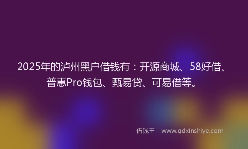 2025年的泸州黑户借钱有：开源商城、58好借、普惠Pro钱包、甄易贷、可易借等。