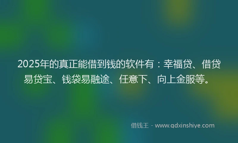 2025年的真正能借到钱的软件有：幸福贷、借贷易贷宝、钱袋易融途、任意下、向上金服等。