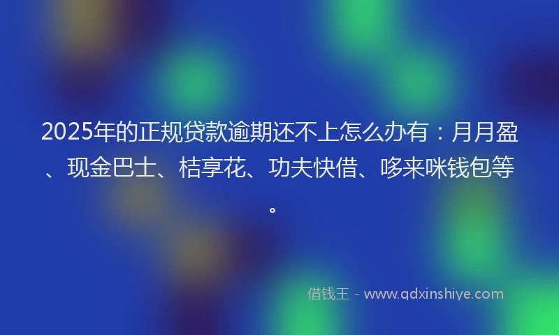 2025年的正规贷款逾期还不上怎么办有：月月盈、现金巴士、桔享花、功夫快借、哆来咪钱包等。