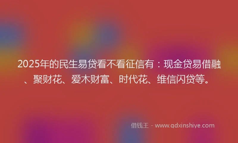 2025年的民生易贷看不看征信有：现金贷易借融、聚财花、爱木财富、时代花、维信闪贷等。