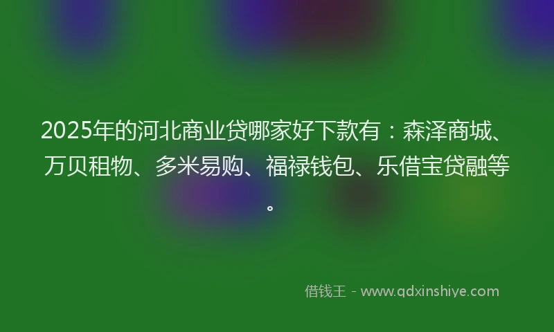 2025年的河北商业贷哪家好下款有：森泽商城、万贝租物、多米易购、福禄钱包、乐借宝贷融等。