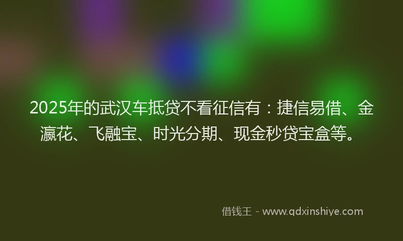 2025年的武汉车抵贷不看征信有：捷信易借、金瀛花、飞融宝、时光分期、现金秒贷宝盒等。