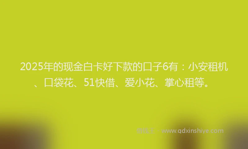 2025年的现金白卡好下款的口子6有：小安租机、口袋花、51快借、爱小花、掌心租等。