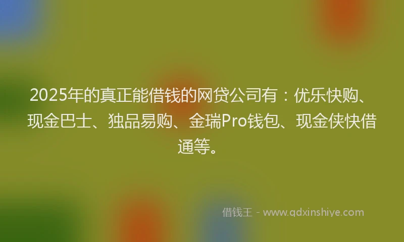 2025年的真正能借钱的网贷公司有：优乐快购、现金巴士、独品易购、金瑞Pro钱包、现金侠快借通等。
