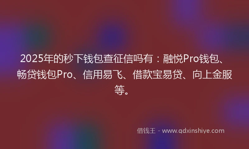 2025年的秒下钱包查征信吗有：融悦Pro钱包、畅贷钱包Pro、信用易飞、借款宝易贷、向上金服等。