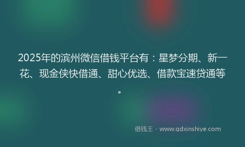 2025年的滨州微信借钱平台有：星梦分期、新一花、现金侠快借通、甜心优选、借款宝速贷通等。