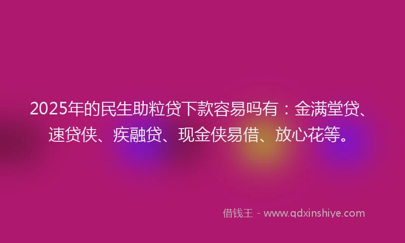2025年的民生助粒贷下款容易吗有：金满堂贷、速贷侠、疾融贷、现金侠易借、放心花等。