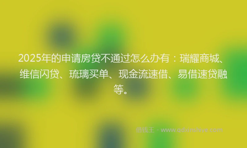 2025年的申请房贷不通过怎么办有：瑞耀商城、维信闪贷、琉璃买单、现金流速借、易借速贷融等。