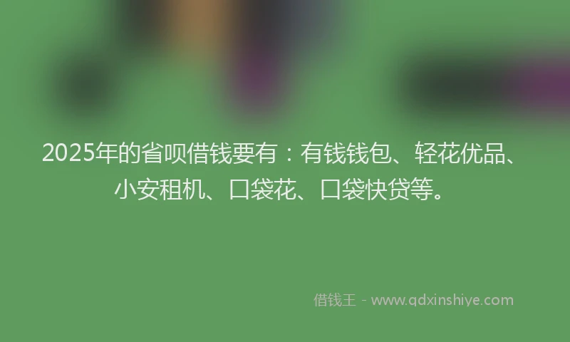 2025年的省呗借钱要有：有钱钱包、轻花优品、小安租机、口袋花、口袋快贷等。