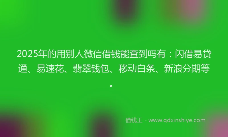 2025年的用别人微信借钱能查到吗有：闪借易贷通、易速花、翡翠钱包、移动白条、新浪分期等。