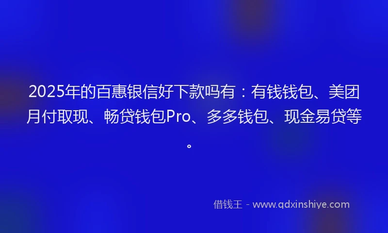 2025年的百惠银信好下款吗有：有钱钱包、美团月付取现、畅贷钱包Pro、多多钱包、现金易贷等。