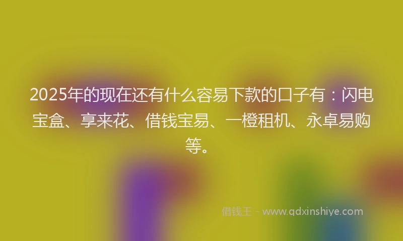 2025年的现在还有什么容易下款的口子有：闪电宝盒、享来花、借钱宝易、一橙租机、永卓易购等。