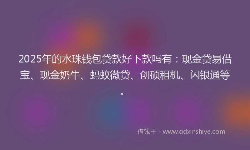 2025年的水珠钱包贷款好下款吗有:现金贷易借宝、现金奶牛、蚂蚁微贷、创硕租机、闪银通等。