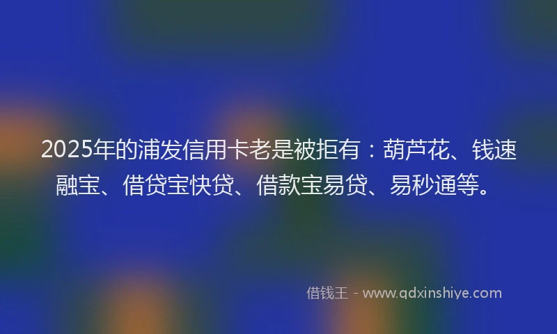 2025年的浦发信用卡老是被拒有：葫芦花、钱速融宝、借贷宝快贷、借款宝易贷、易秒通等。