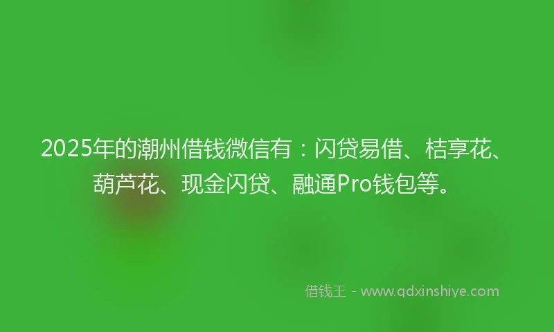 2025年的潮州借钱微信有：闪贷易借、桔享花、葫芦花、现金闪贷、融通Pro钱包等。