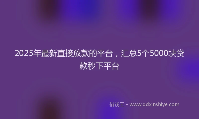 2025年最新直接放款的平台，汇总5个5000块贷款秒下平台