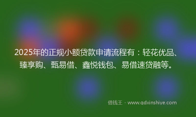 2025年的正规小额贷款申请流程有：轻花优品、臻享购、甄易借、鑫悦钱包、易借速贷融等。