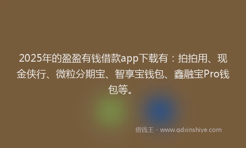 2025年的盈盈有钱借款app下载有：拍拍用、现金侠行、微粒分期宝、智享宝钱包、鑫融宝Pro钱包等。