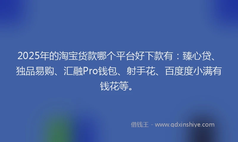 2025年的淘宝货款哪个平台好下款有：臻心贷、独品易购、汇融Pro钱包、射手花、百度度小满有钱花等。