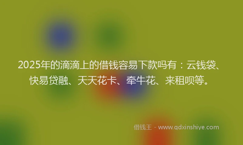 2025年的滴滴上的借钱容易下款吗有：云钱袋、快易贷融、天天花卡、牵牛花、来租呗等。