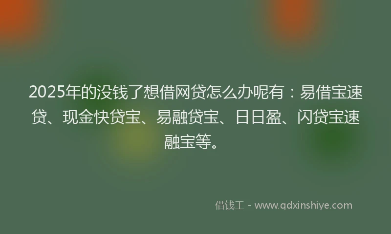 2025年的没钱了想借网贷怎么办呢有：易借宝速贷、现金快贷宝、易融贷宝、日日盈、闪贷宝速融宝等。