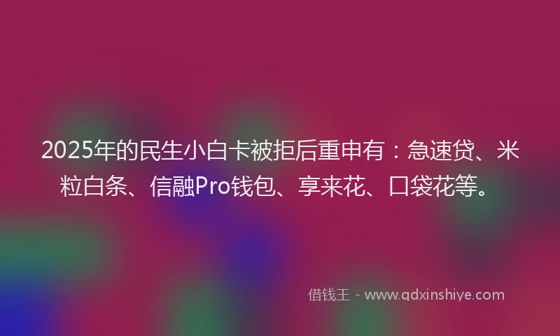 2025年的民生小白卡被拒后重申有：急速贷、米粒白条、信融Pro钱包、享来花、口袋花等。