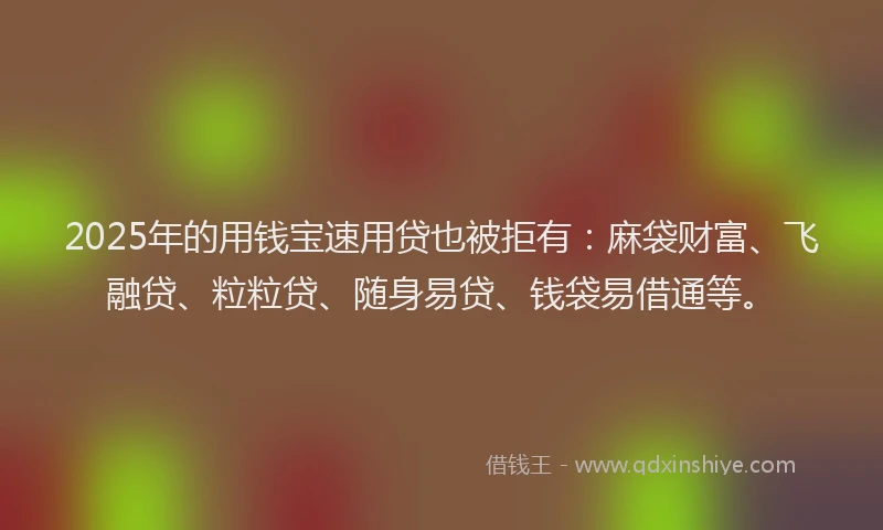 2025年的用钱宝速用贷也被拒有：麻袋财富、飞融贷、粒粒贷、随身易贷、钱袋易借通等。