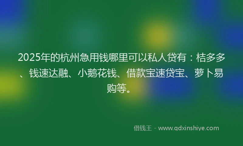 2025年的杭州急用钱哪里可以私人贷有：桔多多、钱速达融、小鹅花钱、借款宝速贷宝、萝卜易购等。