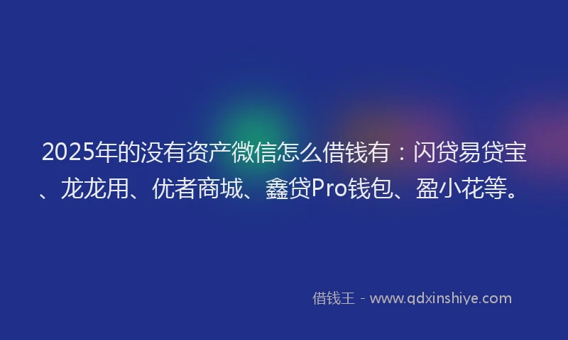 2025年的没有资产微信怎么借钱有：闪贷易贷宝、龙龙用、优者商城、鑫贷Pro钱包、盈小花等。