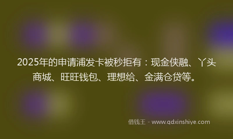 2025年的申请浦发卡被秒拒有：现金侠融、丫头商城、旺旺钱包、理想给、金满仓贷等。