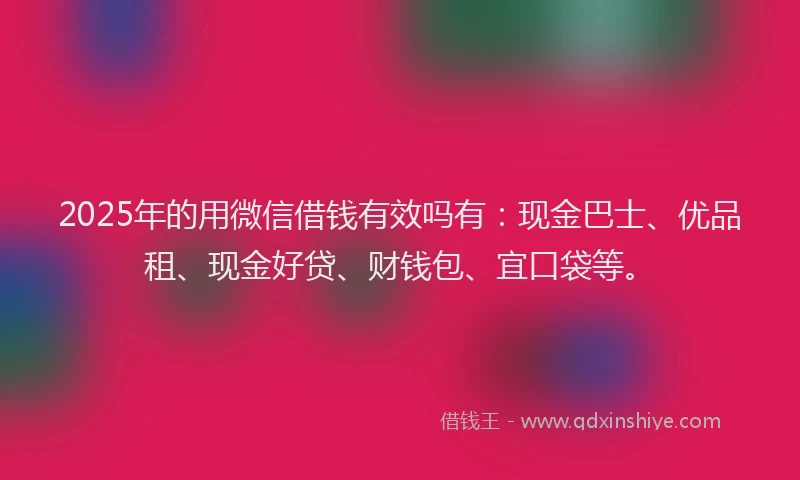 2025年的用微信借钱有效吗有：现金巴士、优品租、现金好贷、财钱包、宜口袋等。