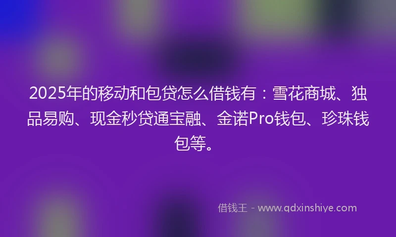 2025年的移动和包贷怎么借钱有：雪花商城、独品易购、现金秒贷通宝融、金诺Pro钱包、珍珠钱包等。