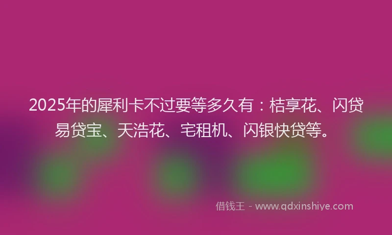 2025年的犀利卡不过要等多久有：桔享花、闪贷易贷宝、天浩花、宅租机、闪银快贷等。